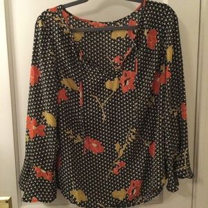Modcloth Geo Print Blouse with Flowers - L